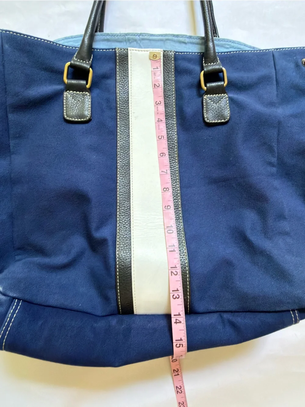 FH Wadsworth NYC Classic Navy and White leather Canvas Weekender Tote Bag